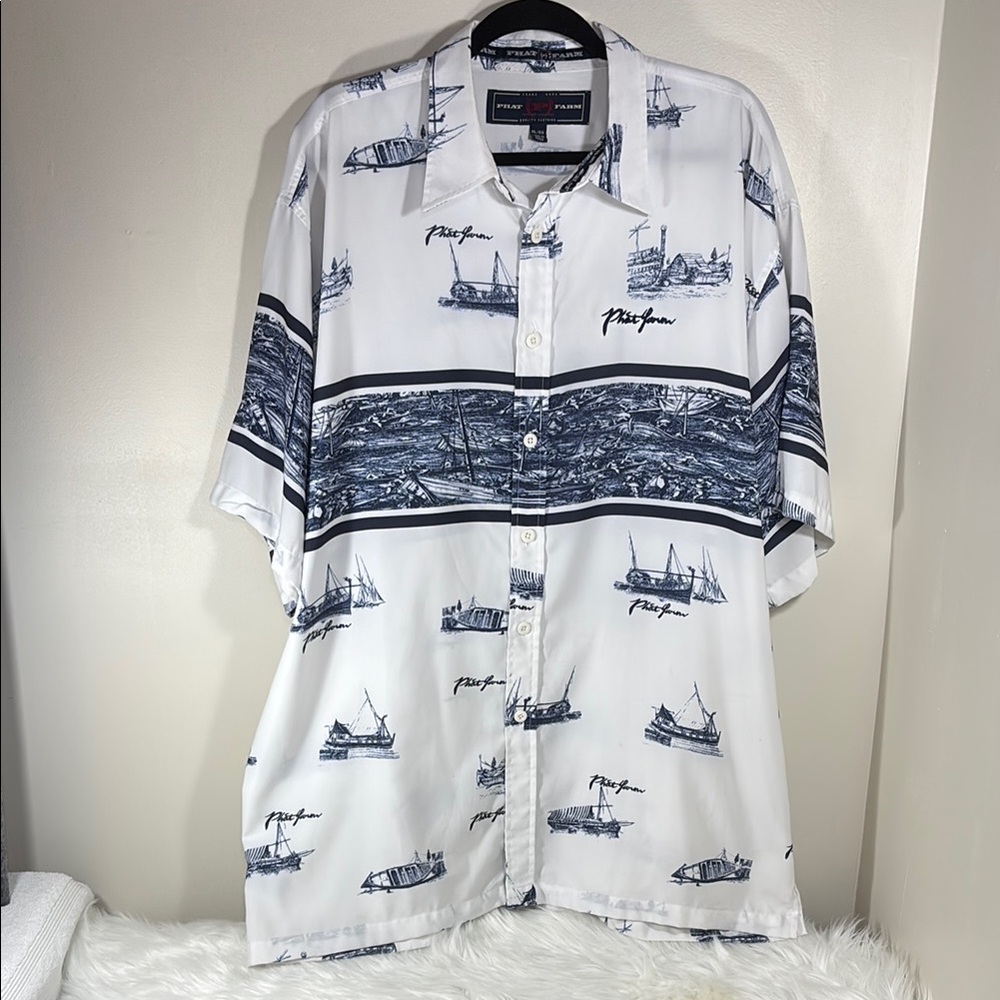 New York Phat Farm White and Blue Casual Button Down Shirt